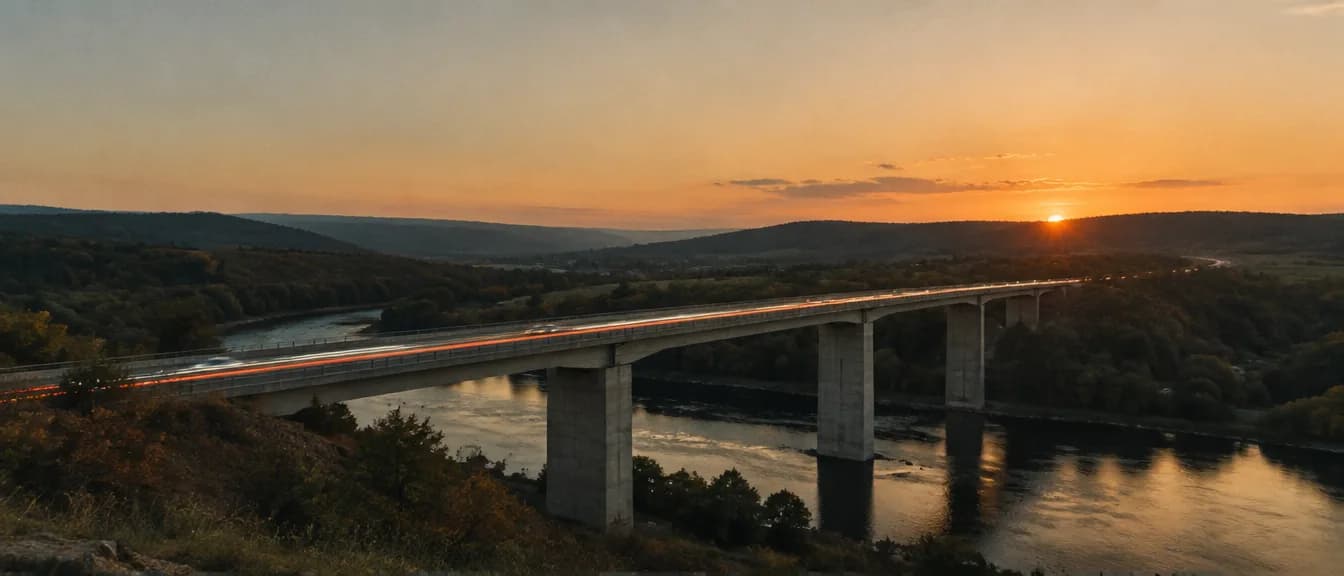 A finished concrete bridge at dusk