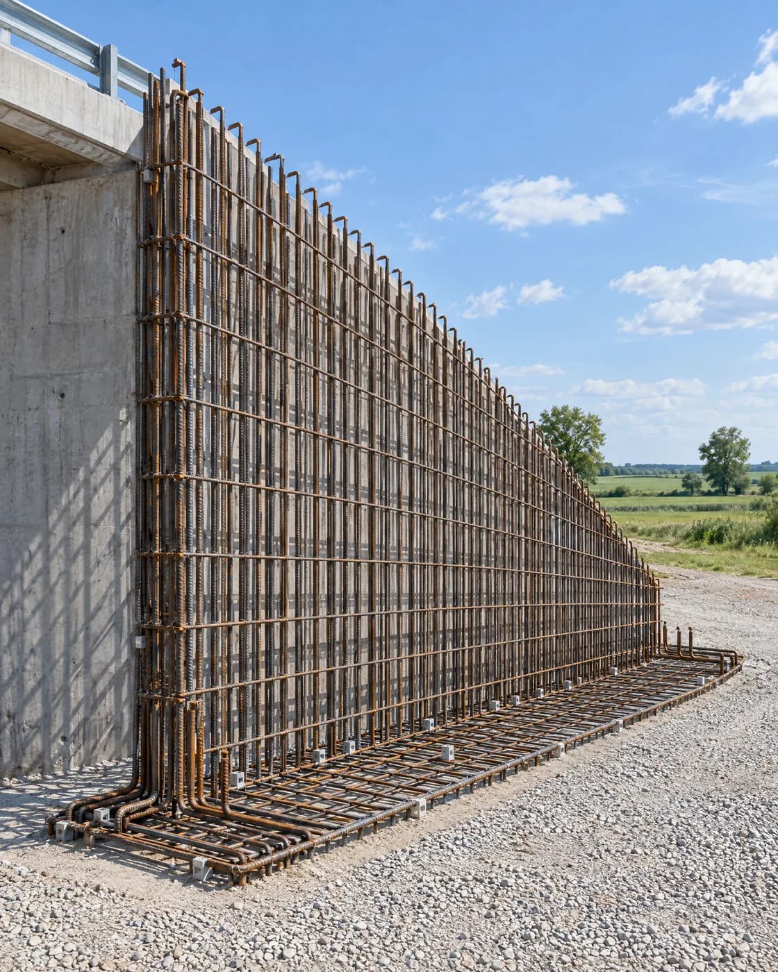 Wing wall cross-section and reinforcement detail