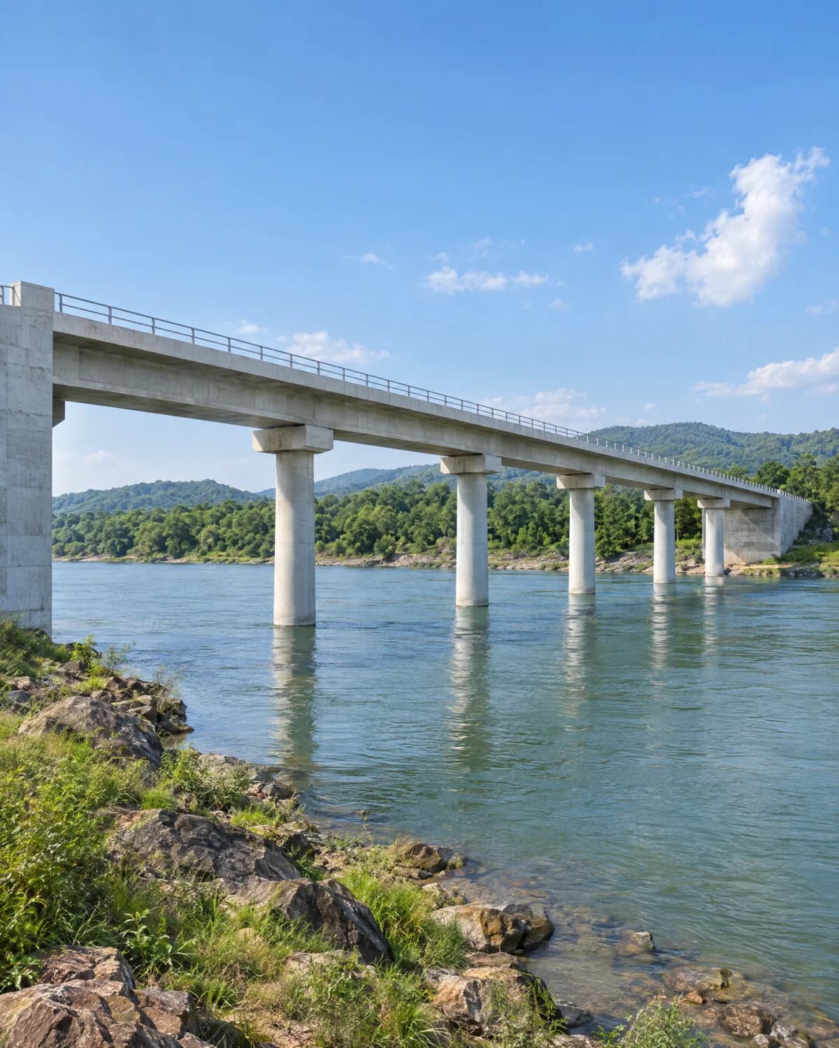 General arrangement drawing, longitudinal elevation of a six-span bridge on bored piles
